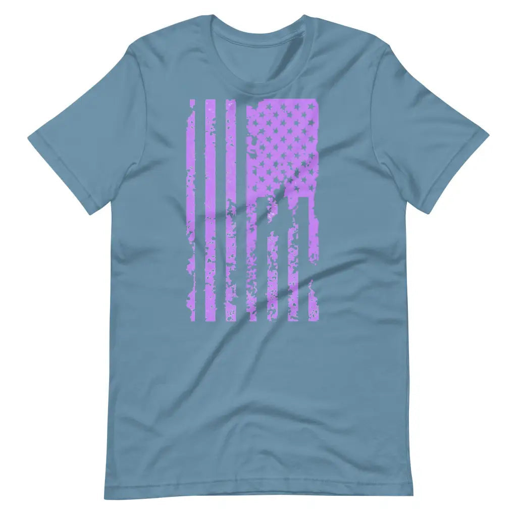 Purple US Distressed Flag Unisex t-shirt - Steel Blue / S