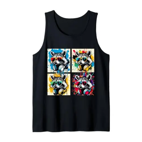 Raccoon Riot: Urban Beats and Street Colors Tank Top Apparel