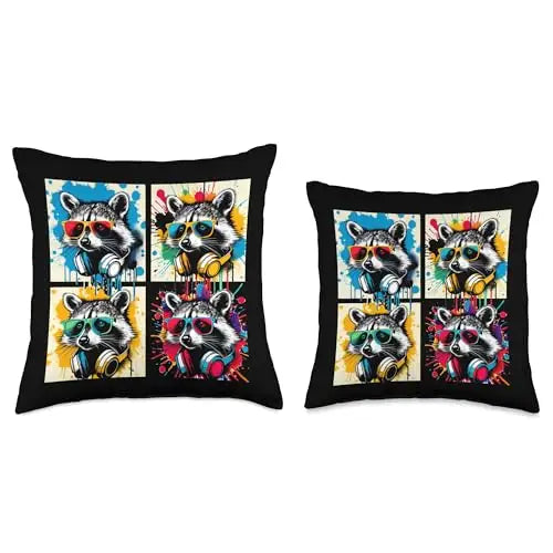 Raccoon Riot: Urban Beats and Street Colors Throw Pillow
