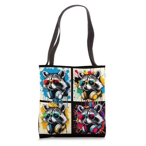Raccoon Riot: Urban Beats and Street Colors Tote Bag Apparel