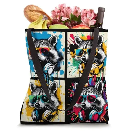 Raccoon Riot: Urban Beats and Street Colors Tote Bag Apparel