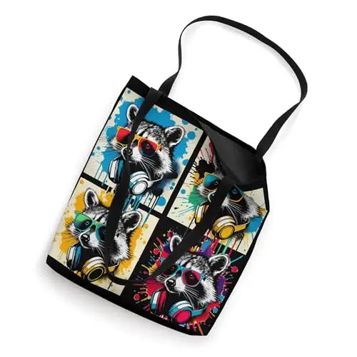 Raccoon Riot: Urban Beats and Street Colors Tote Bag Apparel