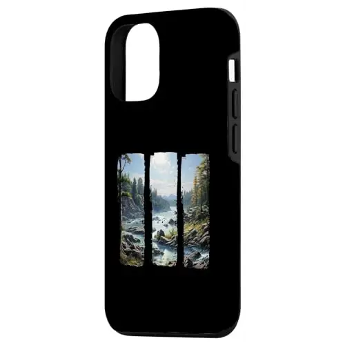 Rocky Banks Tall Evergreens and a Gentle Flowing River.