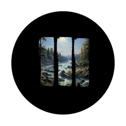 Rocky Banks Tall Evergreens and a Gentle Flowing River.