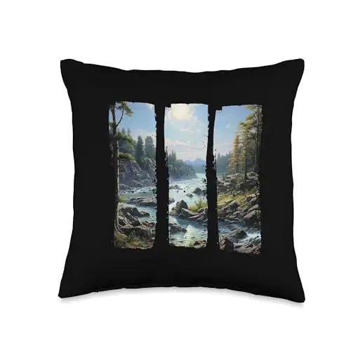 Rocky Banks Tall Evergreens and a Gentle Flowing River.