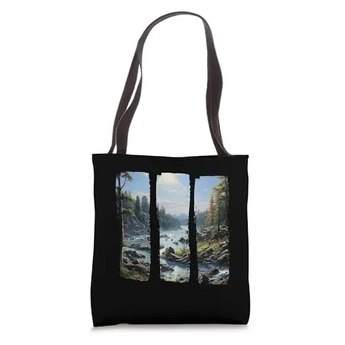 Rocky Banks Tall Evergreens and a Gentle Flowing River.