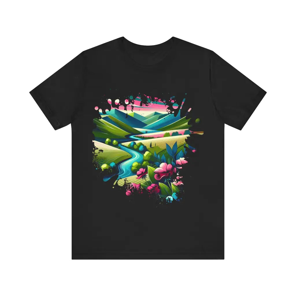 Rolling Hills and Blossoms Jersey Short Sleeve Tee Black