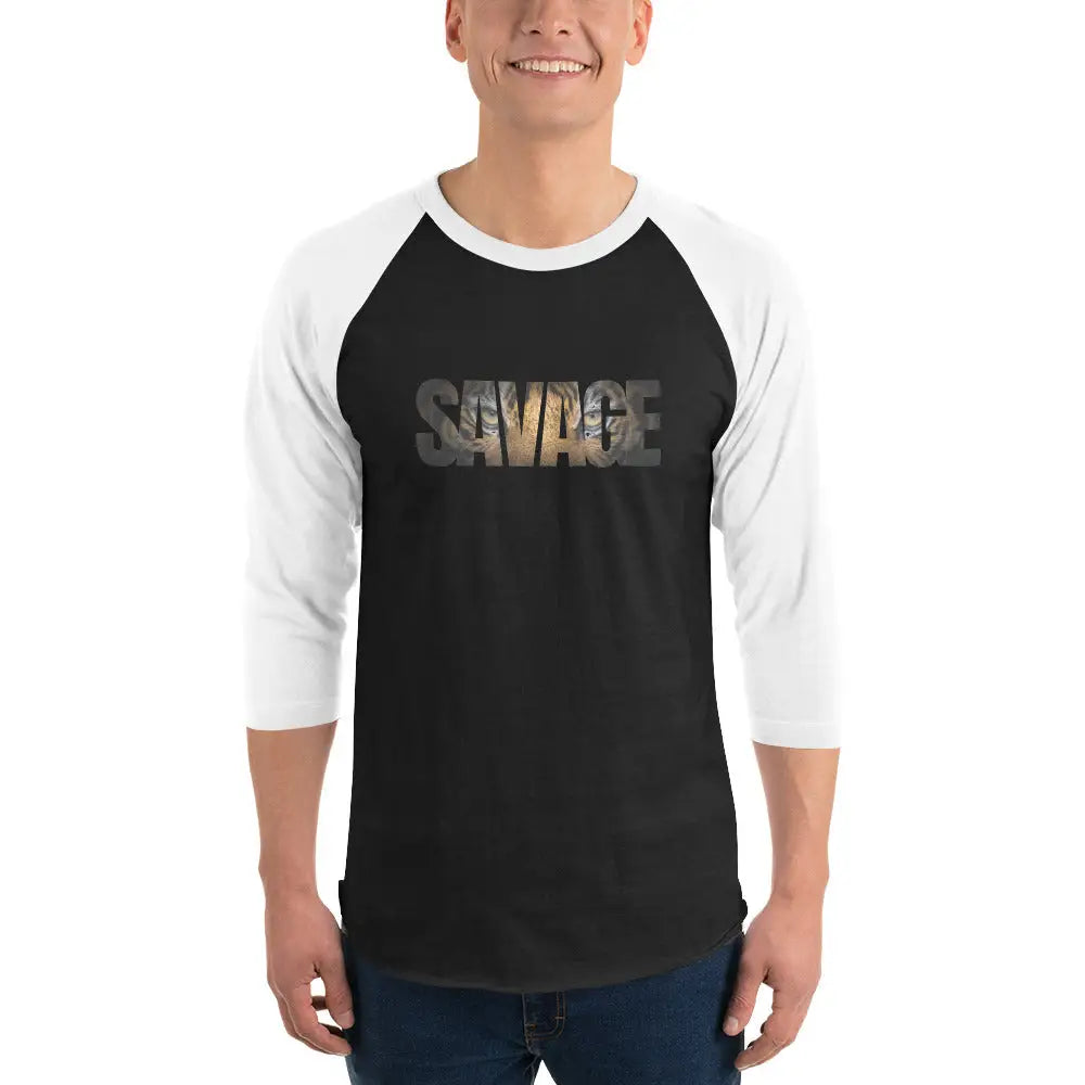 Savage Tiger 3/4 sleeve raglan shirt - Black/White / XS