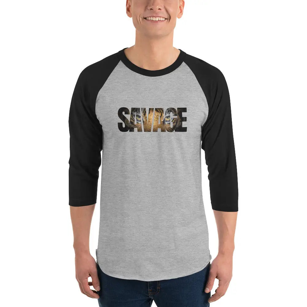 Savage Tiger 3/4 sleeve raglan shirt - Grey/Black / XS