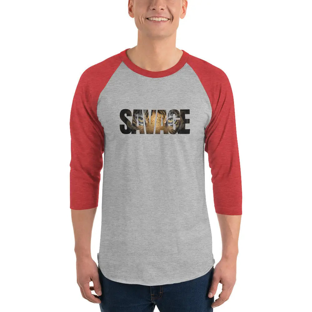 Savage Tiger 3/4 sleeve raglan shirt - Grey/Heather Red