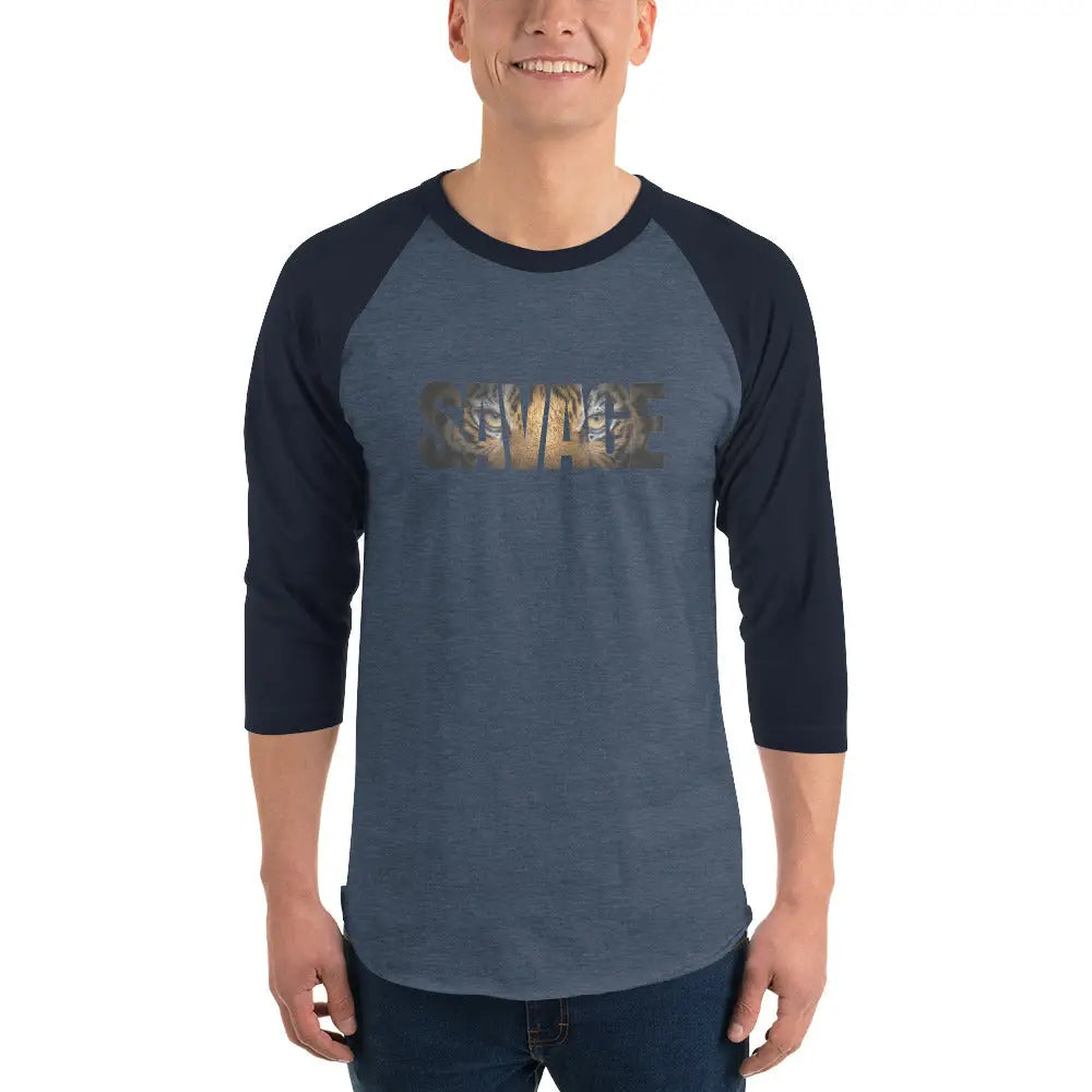 Savage Tiger 3/4 sleeve raglan shirt - Heather Denim/Navy