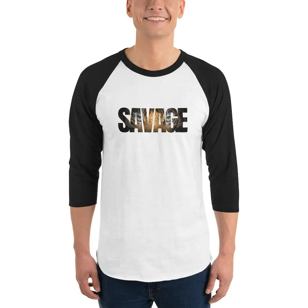 Savage Tiger 3/4 sleeve raglan shirt - White/Black / XS