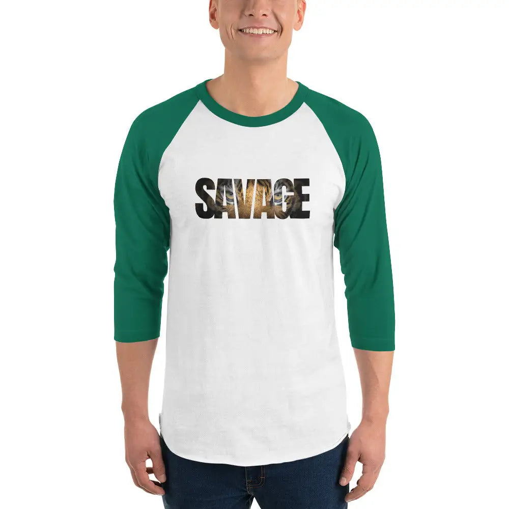 Savage Tiger 3/4 sleeve raglan shirt - White/Kelly / XS