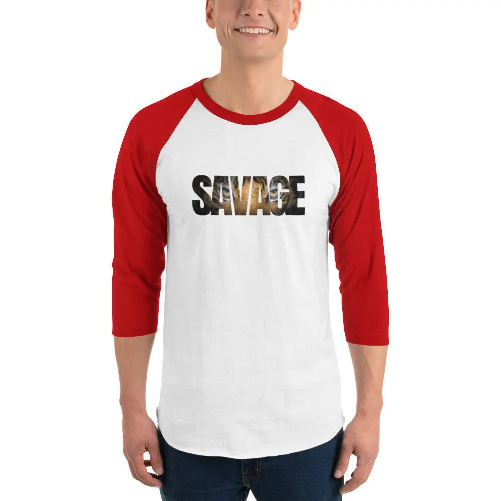 Savage Tiger 3/4 sleeve raglan shirt - White/Red / XS