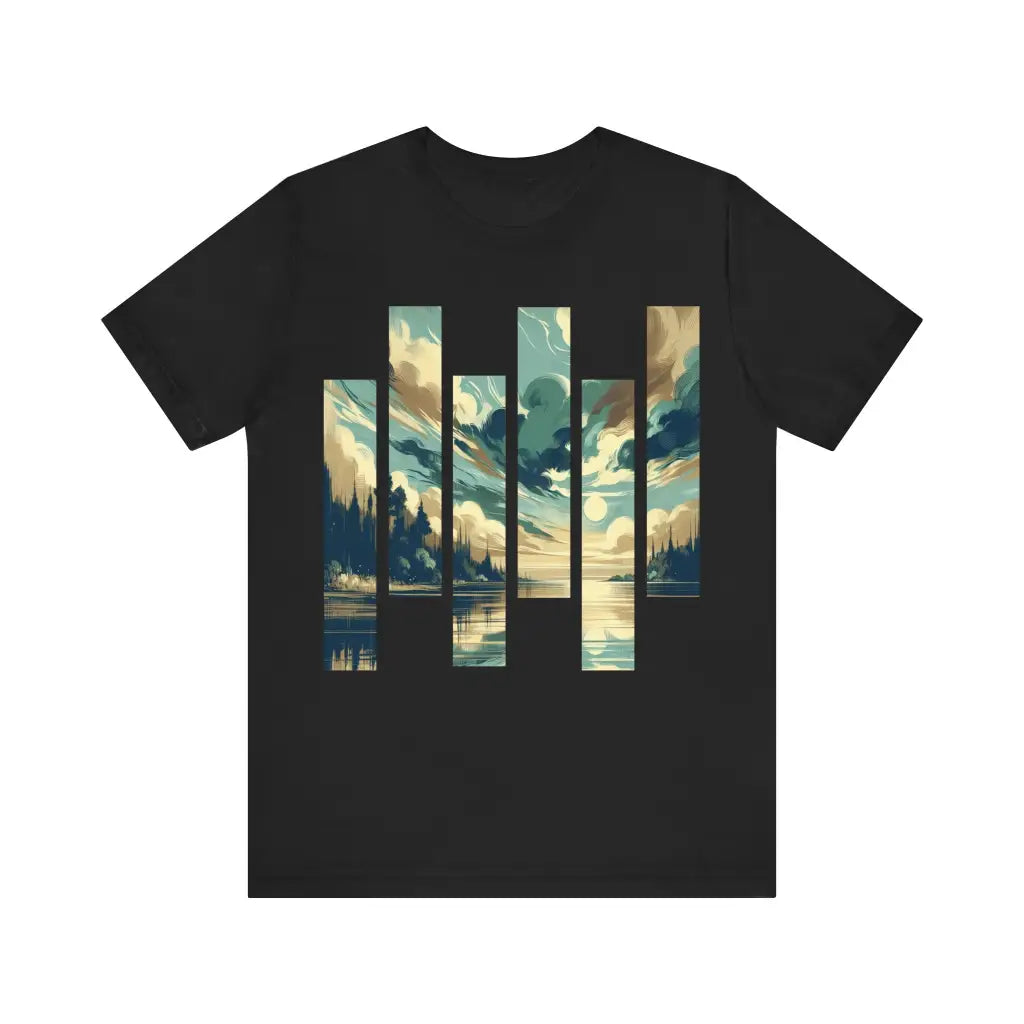 Serene Landscape in Vertical Panels Jersey Short Sleeve Tee