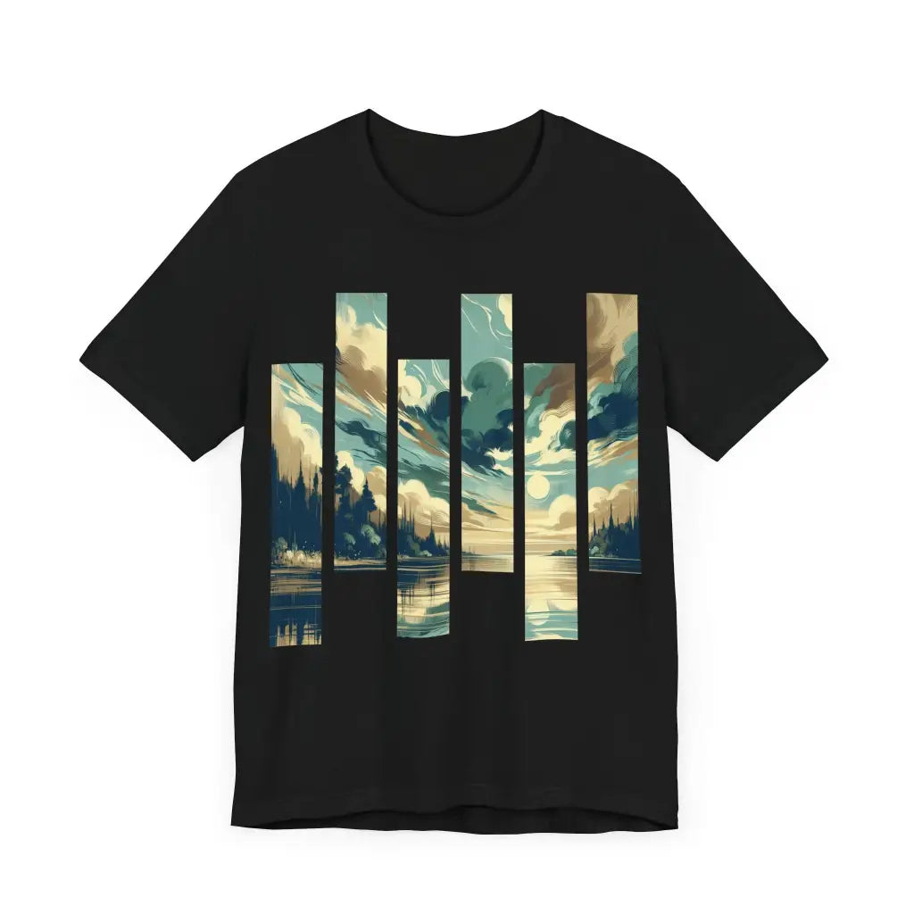 Serene Landscape in Vertical Panels Jersey Short Sleeve Tee