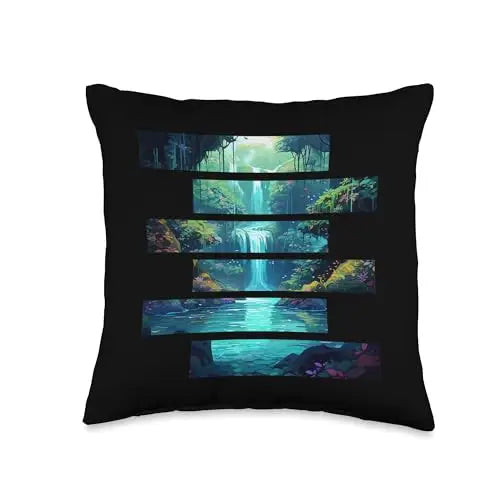 Serenity Falls: Hidden Jungle Cascades Throw Pillow Home