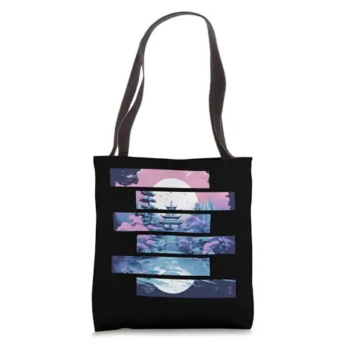 Serenity in Stripes: Tranquil Temple at Twilight Tote Bag