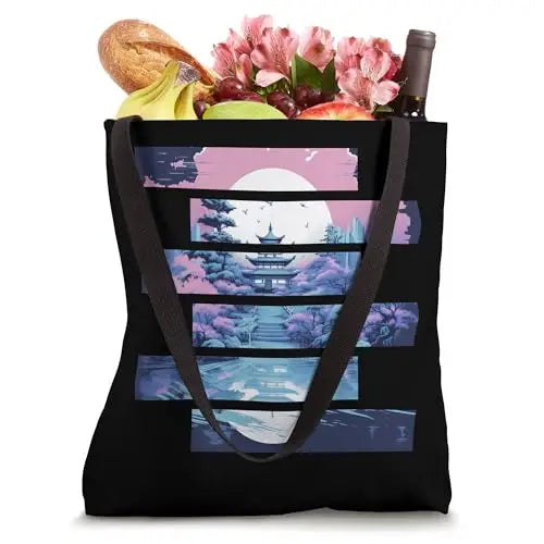 Serenity in Stripes: Tranquil Temple at Twilight Tote Bag