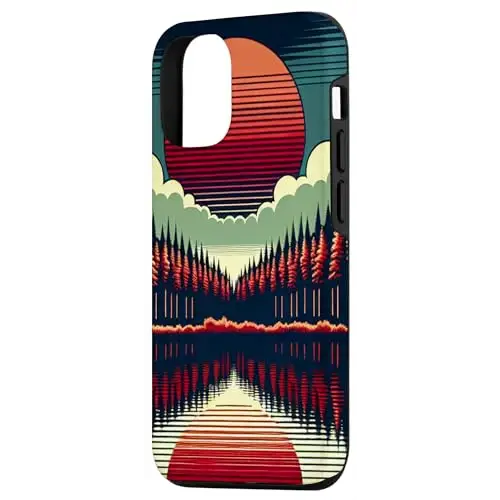 Serenity’s Glow: Red Sun Over Tranquil Waters Case (iPhone