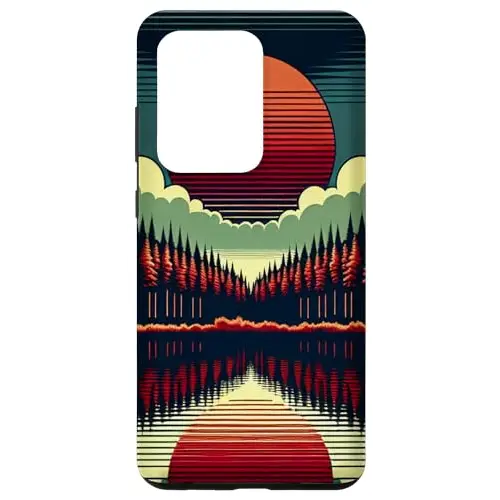 Serenity’s Glow: Red Sun Over Tranquil Waters Case (iPhone