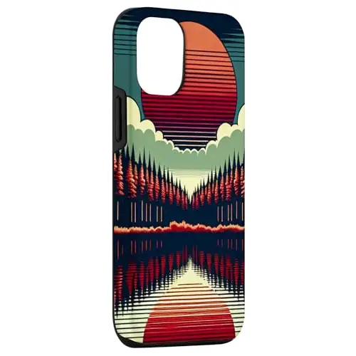 Serenity’s Glow: Red Sun Over Tranquil Waters Case (iPhone