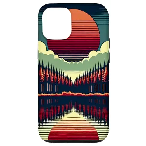 Serenity’s Glow: Red Sun Over Tranquil Waters Case (iPhone