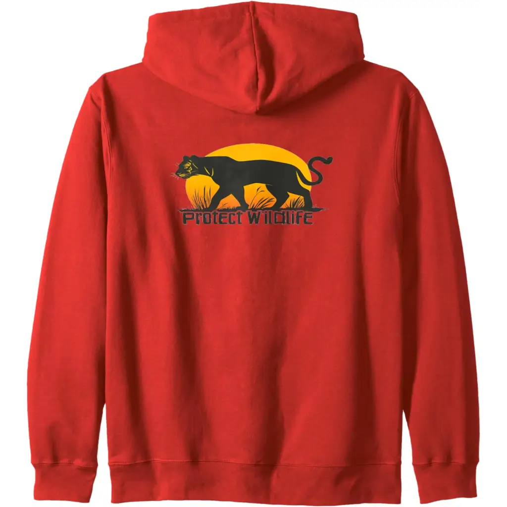 Shadow Guardian: Wildlife Protection Zip Hoodie - Red