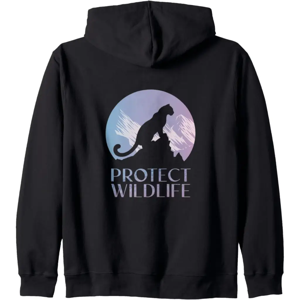 Silhouette of a Leopard on Snowy Mountain Peaks Zip Hoodie