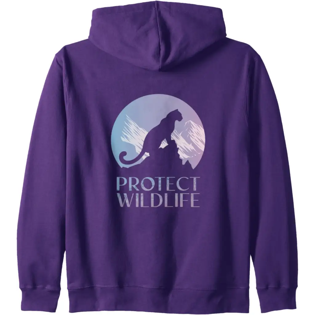 Silhouette of a Leopard on Snowy Mountain Peaks Zip Hoodie