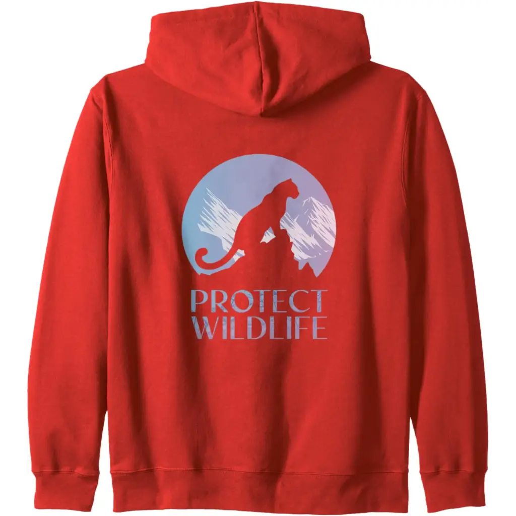 Silhouette of a Leopard on Snowy Mountain Peaks Zip Hoodie