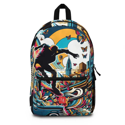 Skater’s Flight in the Cityscape Backpack One size Bags