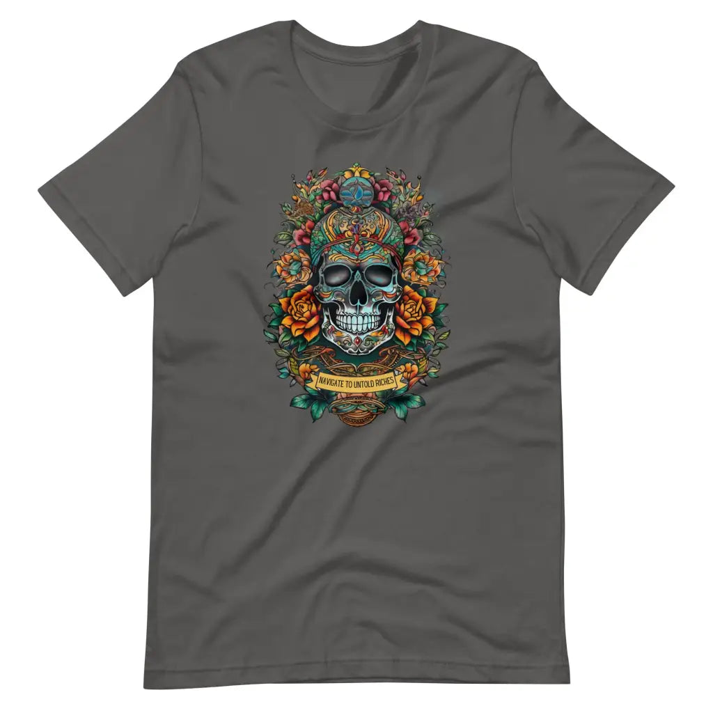 Skull Embellished with Vibrant Flowers T-shirt #2 - Asphalt