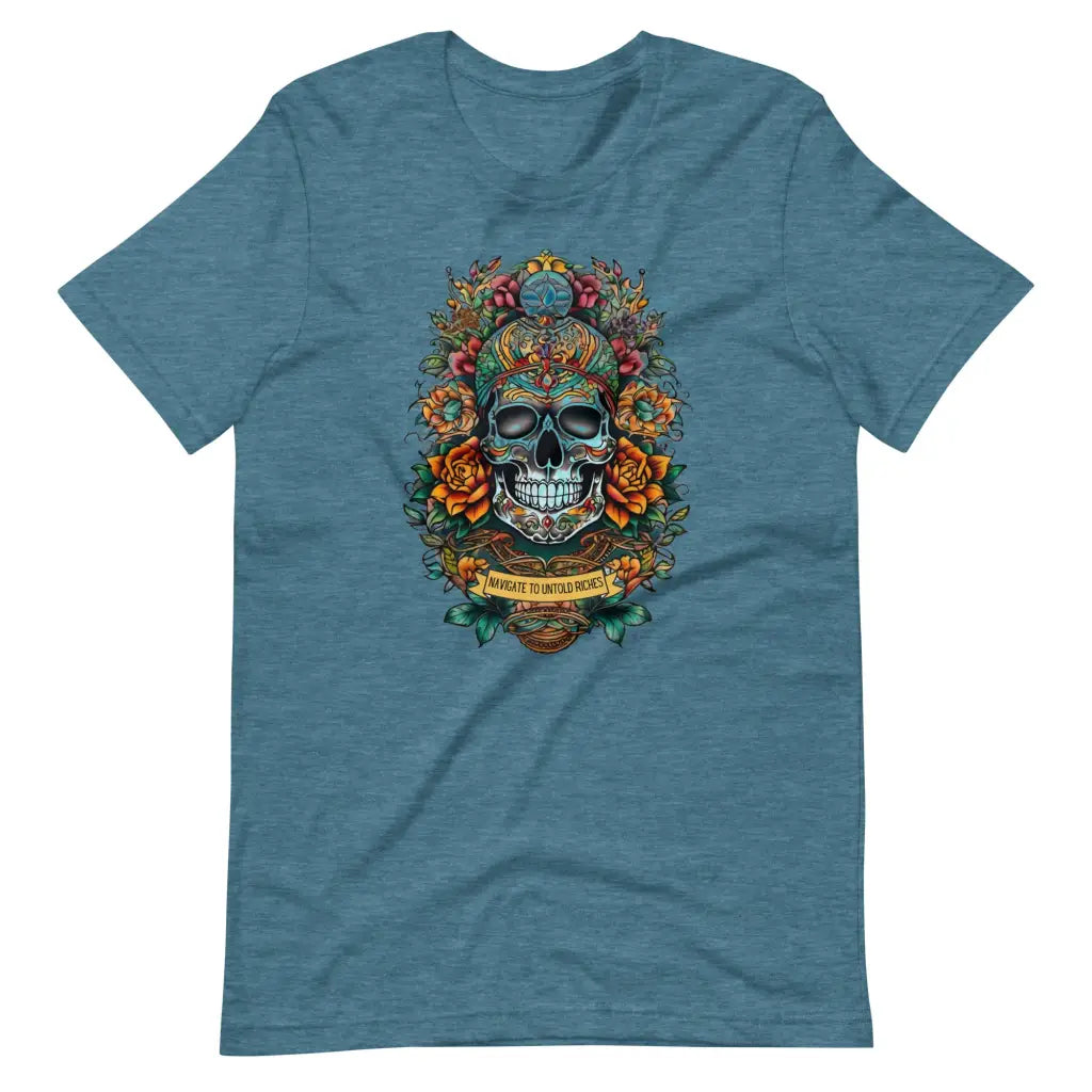 Skull Embellished with Vibrant Flowers T-shirt #2 - Heather