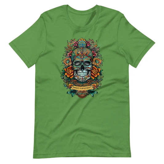 Skull Embellished with Vibrant Flowers T-shirt #2 - Leaf / S