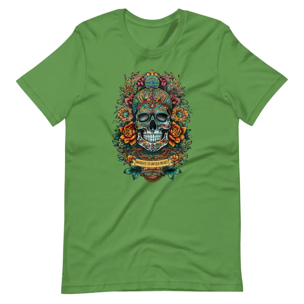 Skull Embellished with Vibrant Flowers T-shirt #2 - Leaf