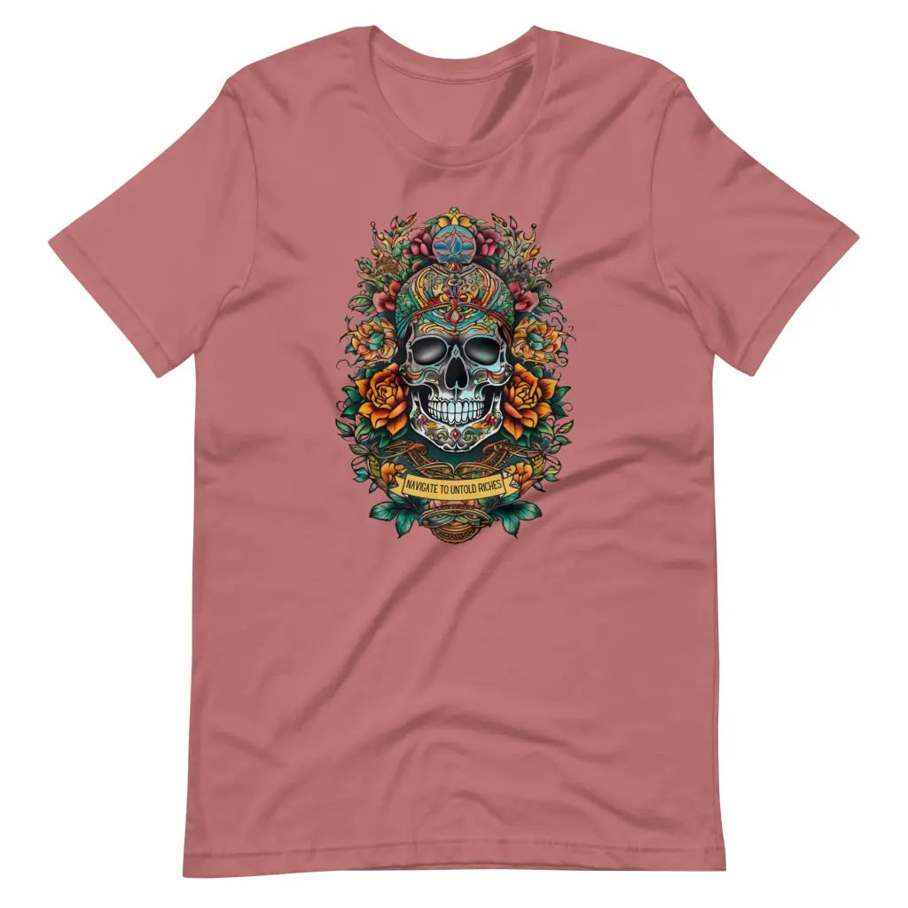 Skull Embellished with Vibrant Flowers T-shirt #2 - Mauve