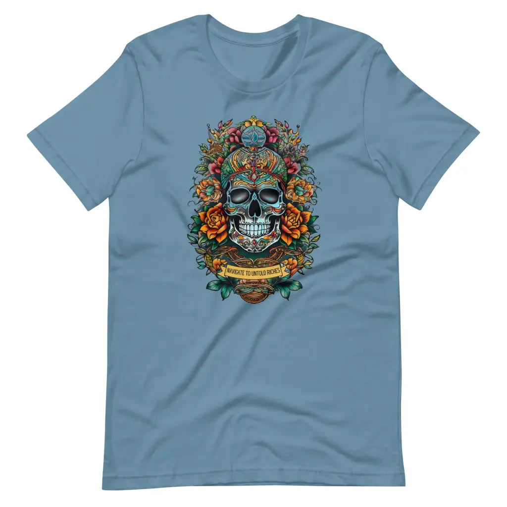 Skull Embellished with Vibrant Flowers T-shirt #2 - Steel