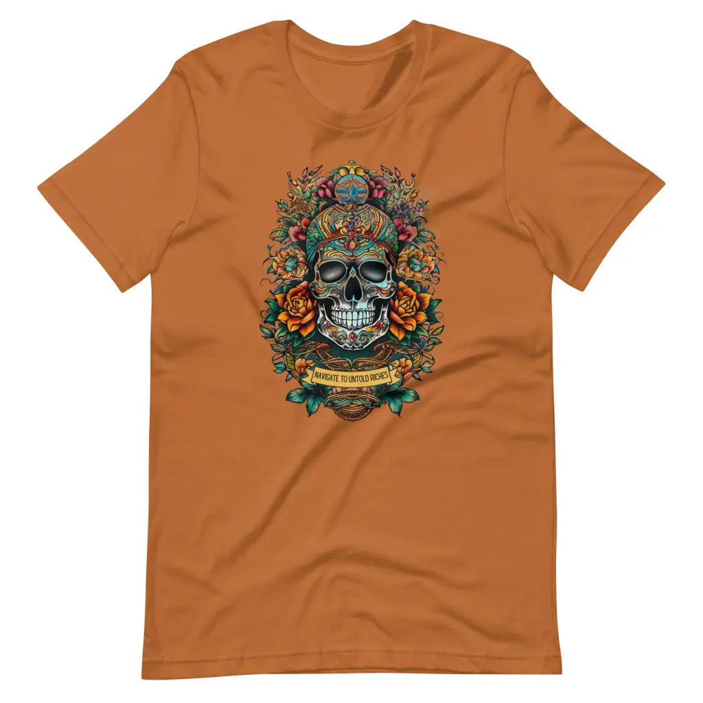 Skull Embellished with Vibrant Flowers T-shirt #2 - Toast