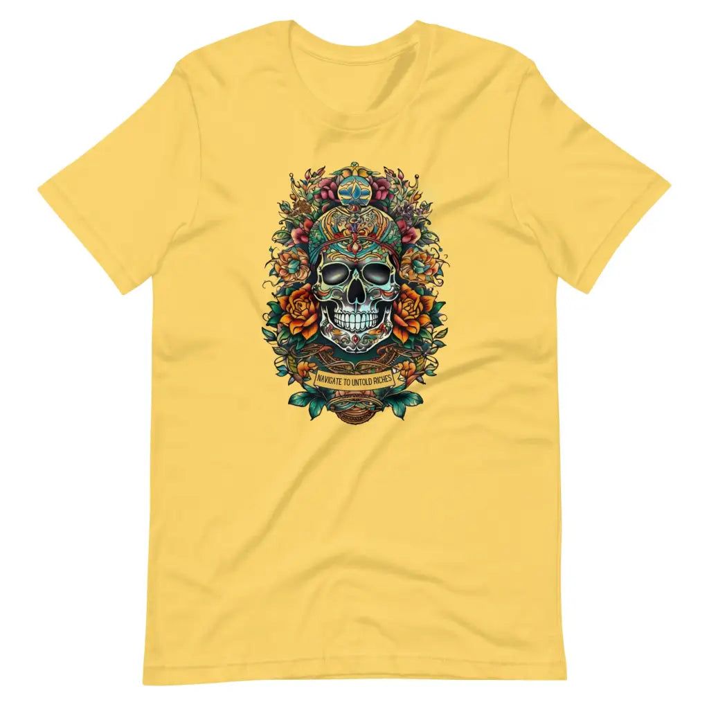 Skull Embellished with Vibrant Flowers T-shirt #2 - Yellow