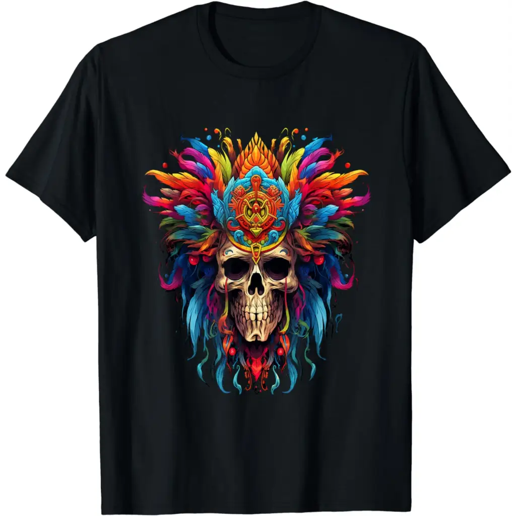 Men’s Skull with Colorful Feathery Headdress T-Shirt