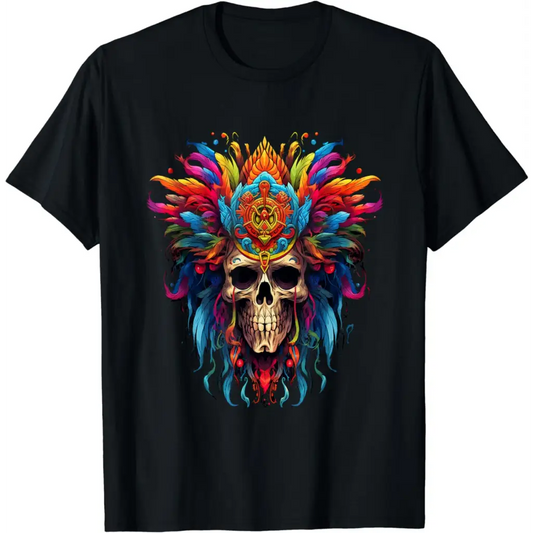 Skull with Colorful Feathery Headdress T-Shirt - Men