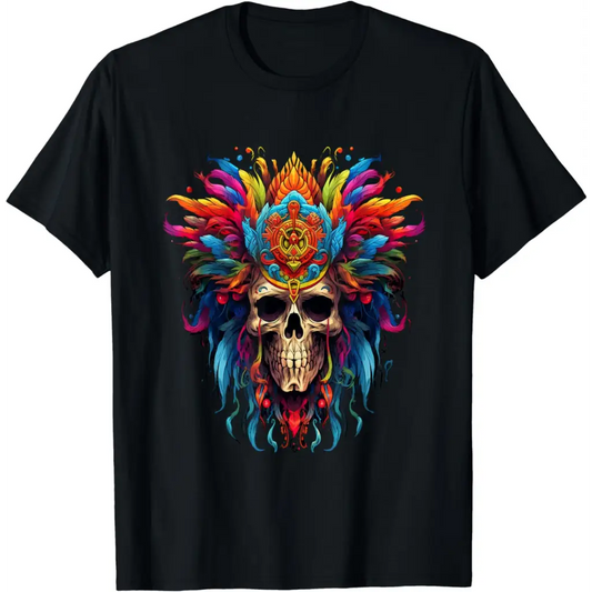 Men’s Skull with Colorful Feathery Headdress T-Shirt