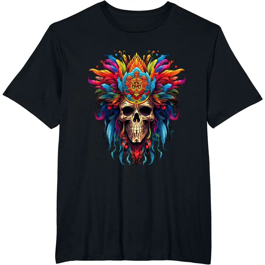 Men’s Skull with Colorful Feathery Headdress T-Shirt