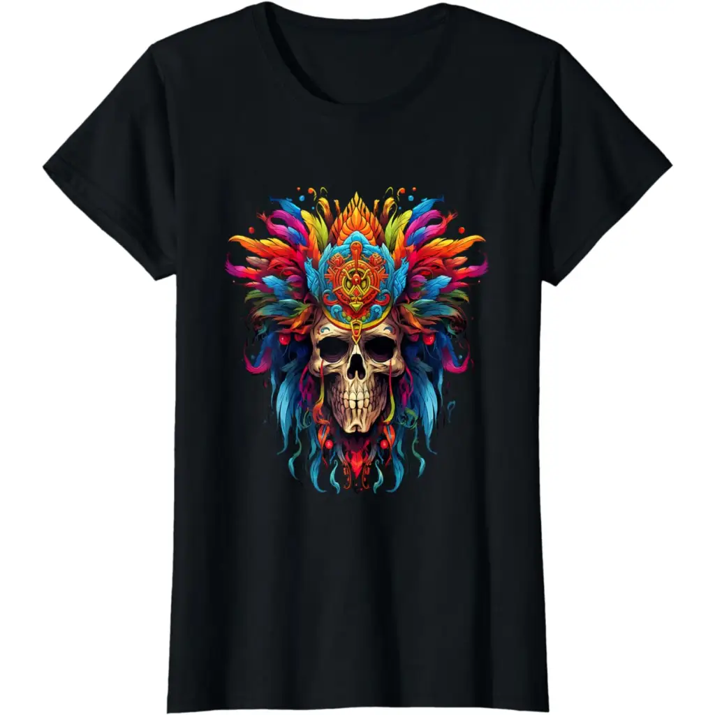 Men’s Skull with Colorful Feathery Headdress T-Shirt