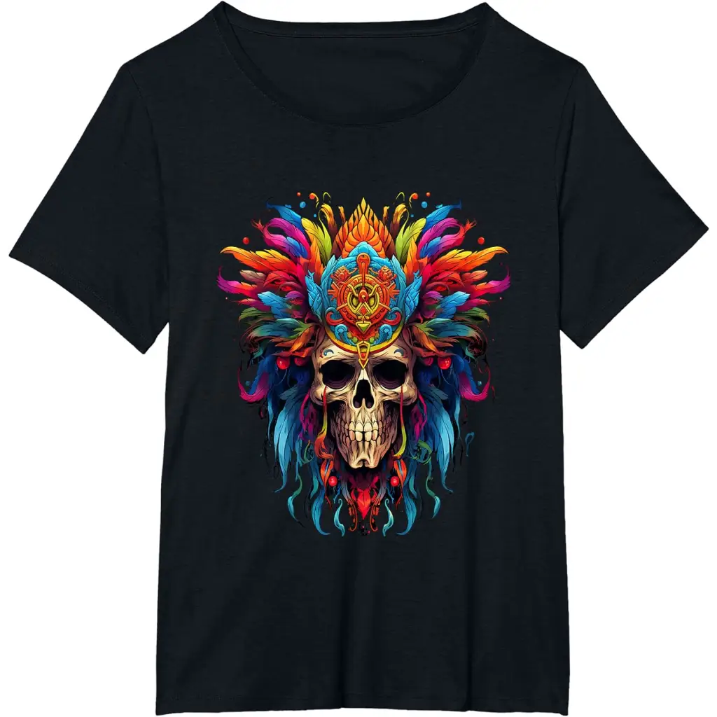 Men’s Skull with Colorful Feathery Headdress T-Shirt