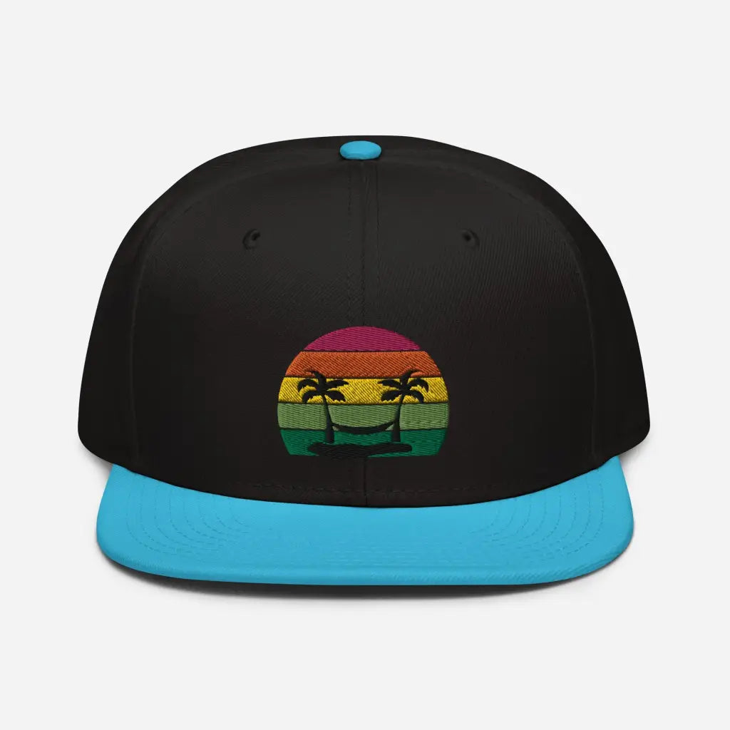 Smiley Face Beachy Palm Trees Vaca Snapback Hat - Aqua blue