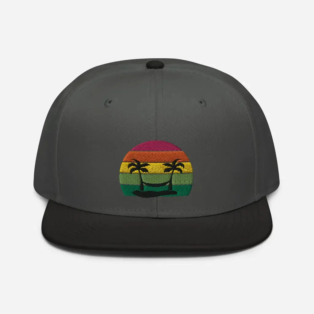 Smiley Face Beachy Palm Trees Vaca Snapback Hat - Black