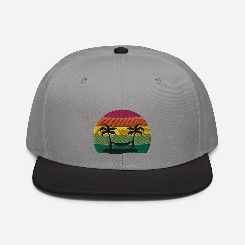 Smiley Face Beachy Palm Trees Vaca Snapback Hat - Black