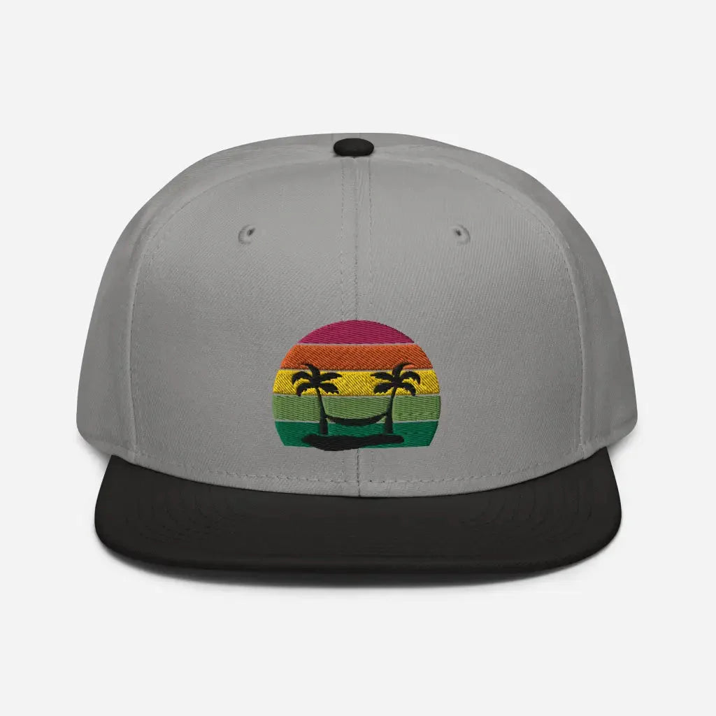 Smiley Face Beachy Palm Trees Vaca Snapback Hat - Black